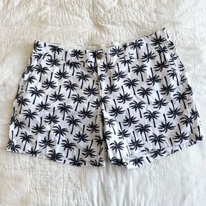 Old Navy Womens PalmTree Print Casual Chino Shorts White Navy Cotton Beach Sz 10